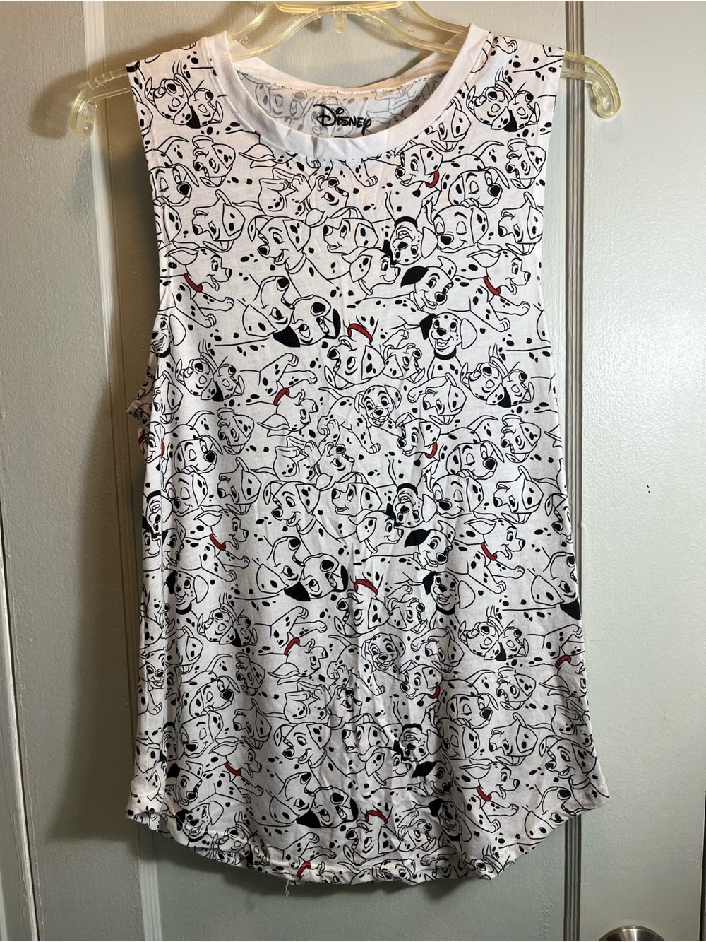 Disney White Dalmatian Pattern Tank Top with Black and Red Accents
